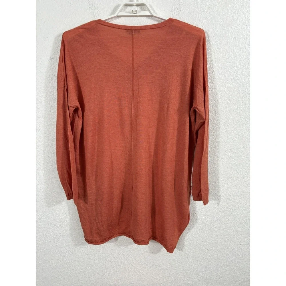 Eileen Fisher Sweater Womens‎ XL Rust Merino Wool V Neck Tunic Pockets Lagenlook